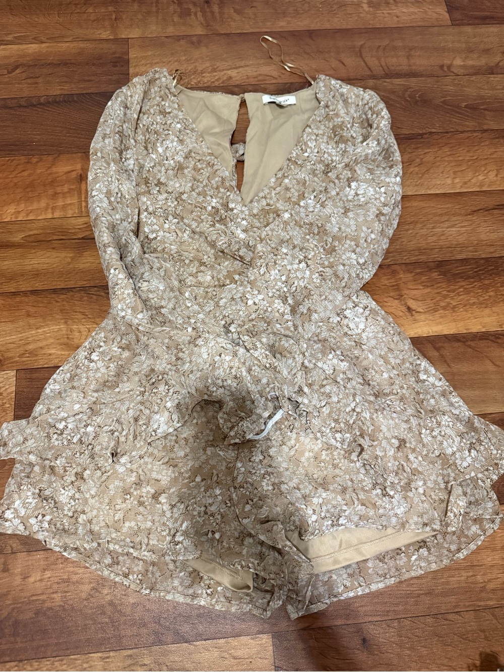 Francesca's Collections Beige Floral Wrap Romper Dress